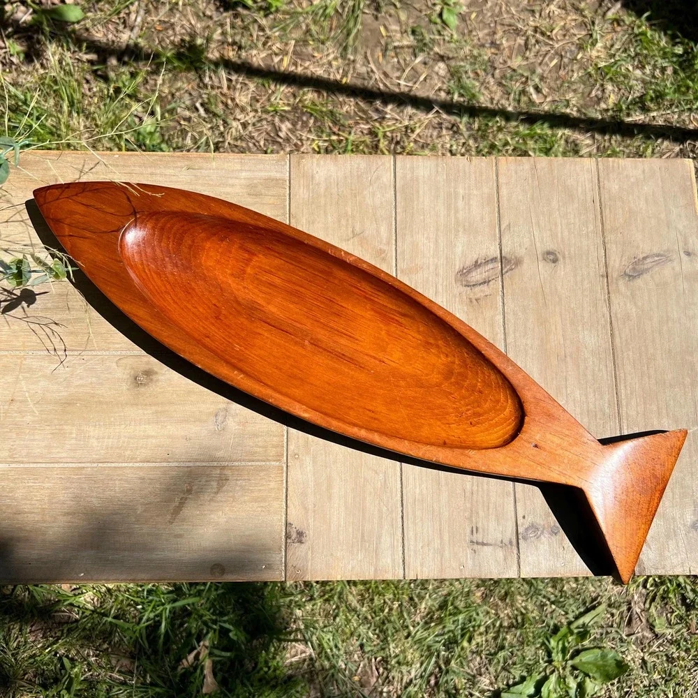 Vintage Acacia Wood Fish Shaped Tray